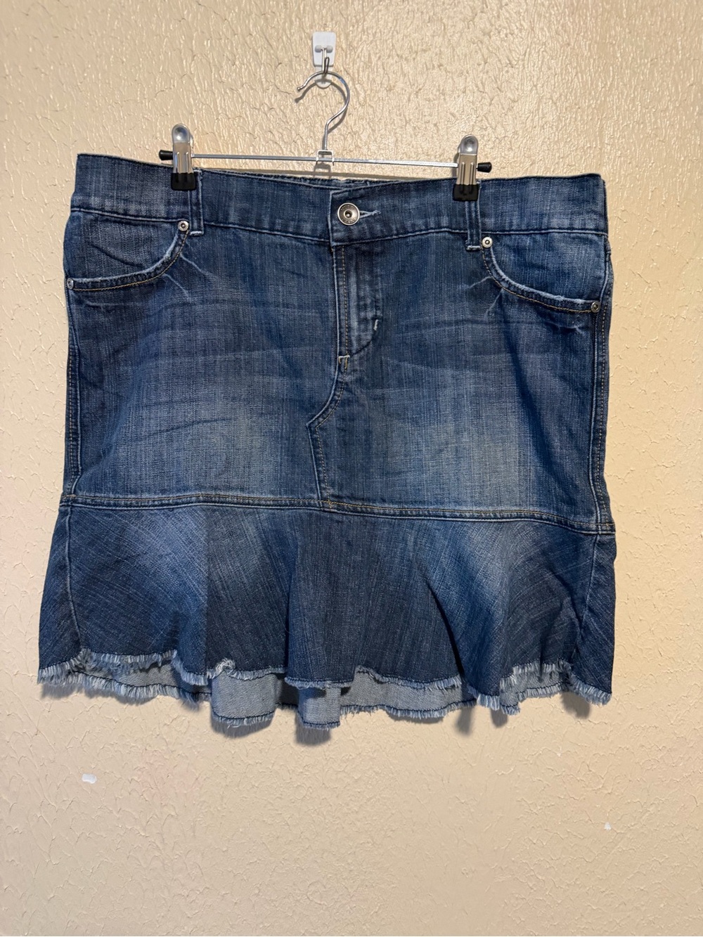 Vintage Mudd Peplum Hem Denim Skirt Mini Y2K Size Large Frayed Hem